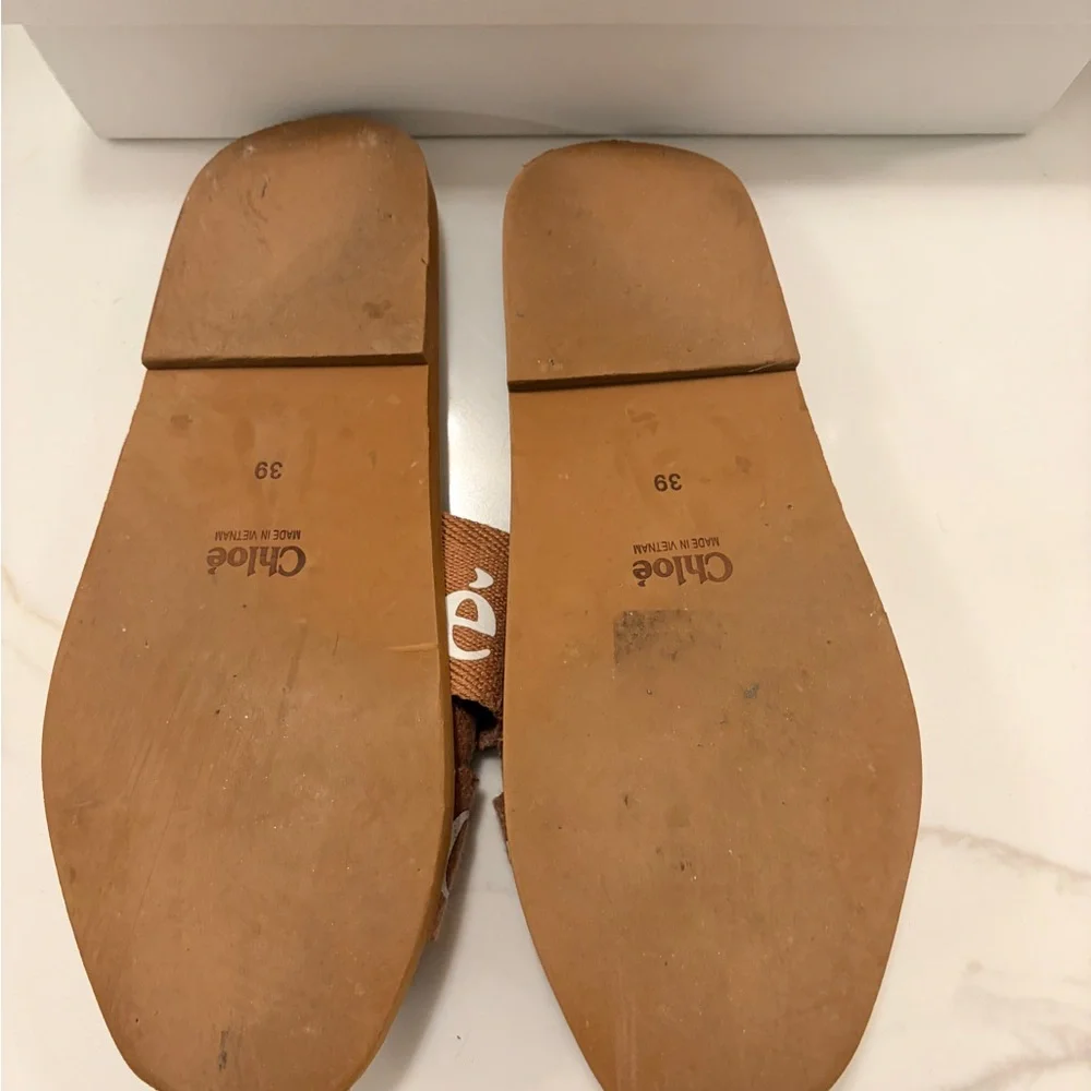 Chloé Tan Brown Logo Slide Sandals - Picture 4 of 4